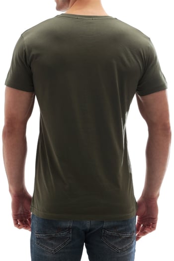 Madmext Bisiklet Yaka Basic Tişört Haki 3006