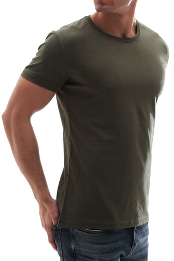 Madmext Bisiklet Yaka Basic Tişört Haki 3006
