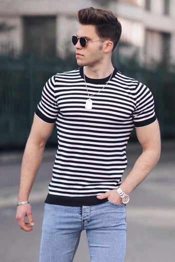 Madmext Black Knitwear T-shirt for Men 4602