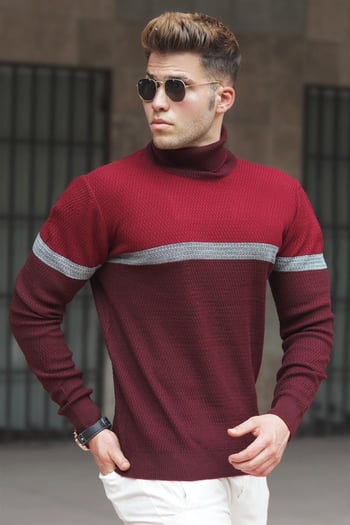 Madmext Bordo Balıkçı Yaka Kazak 5149