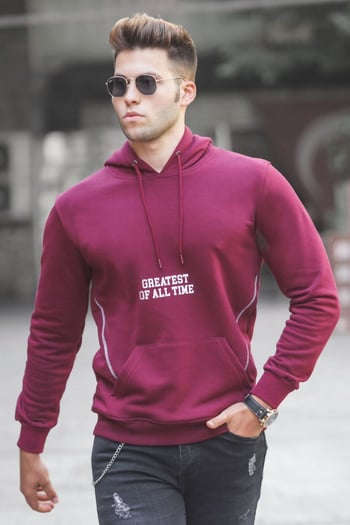 Madmext  Bordo Baskılı Kapşonlu Sweatshirt 5292