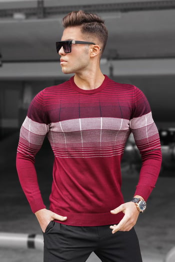 Madmext Bordo Bisiklet Yaka Kazak 5608