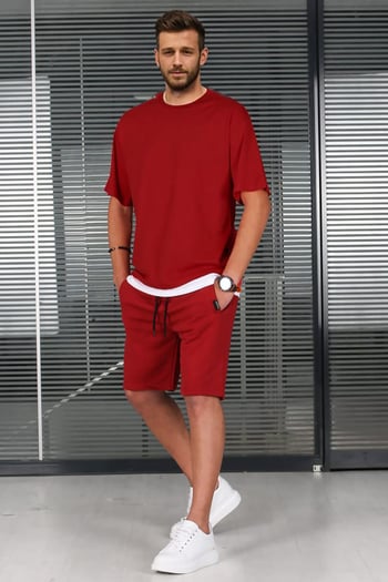 Madmext Bordo Oversize Erkek Şort Takımı 5668
