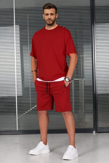 Madmext Bordo Oversize Erkek Şort Takımı 5668