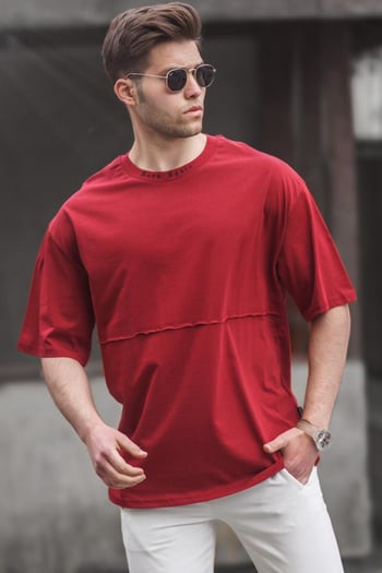 Madmext Bordo Oversize Erkek Baskılı Tişört 5250