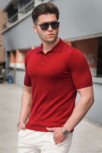 Madmext Bordo Polo Yaka Erkek Triko Tişört 5078 