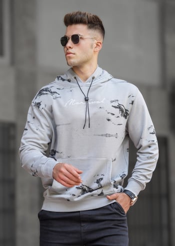 Dye Gray Printed Hoodie Sweatshirt 5291