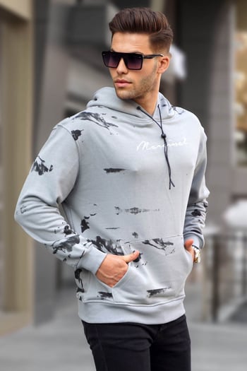 Dye Gray Printed Hoodie Sweatshirt 5291