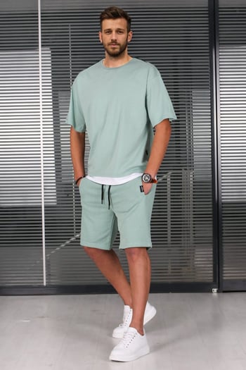 Madmext Çağla Yeşili Oversize Erkek Şort Takımı 5668