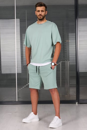 Madmext Çağla Yeşili Oversize Erkek Şort Takımı 5668