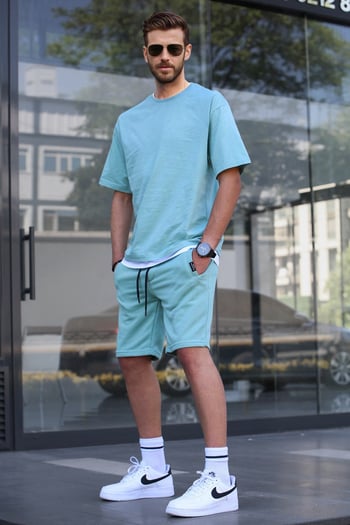 Madmext Çağla Yeşili Oversize Erkek Şort Takımı 5668