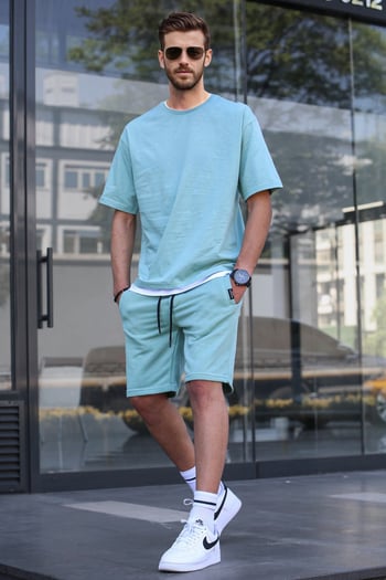 Madmext Çağla Yeşili Oversize Erkek Şort Takımı 5668