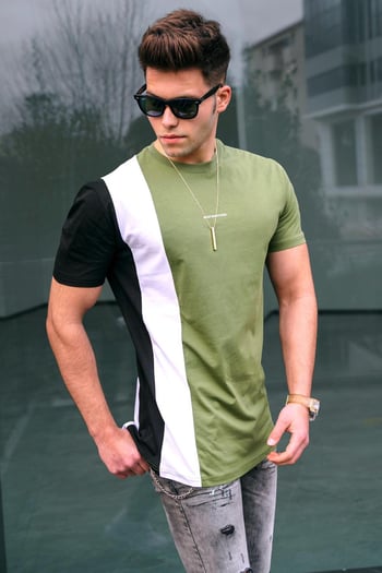 Madmext Çizgili Haki T-Shirt 5370