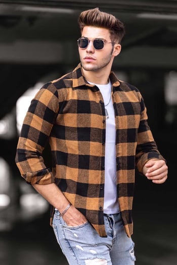 Madmext Ekoseli Camel Gömlek 4664