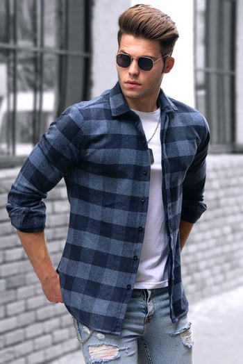 Madmext Ekoseli İndigo Gömlek 4664