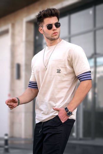 Madmext Erkek Bej Tişört 5806