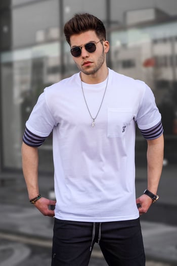 Madmext Erkek Beyaz Tişört 5806