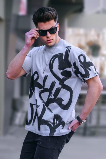 Madmext Men Designed Dye Gray T-shirt 5811