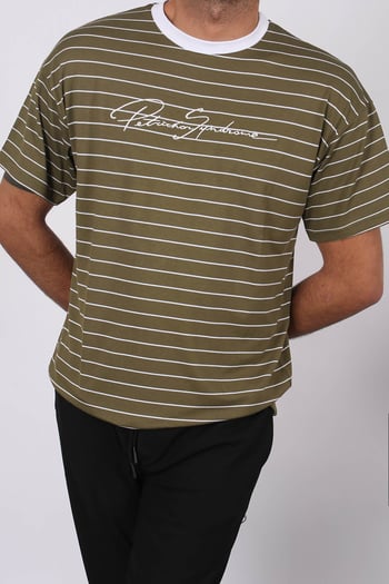 Madmext Men Striped Khaki T-shirt 5801