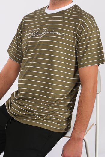 Madmext Men Striped Khaki T-shirt 5801