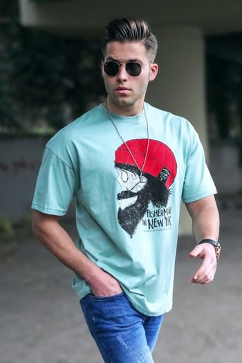 Madmext Men Designed Almond Green T-shirt 5361