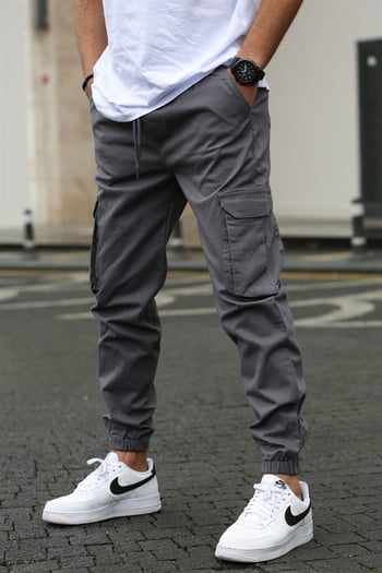 Men Smoke Gray Cargo Trousers 5447