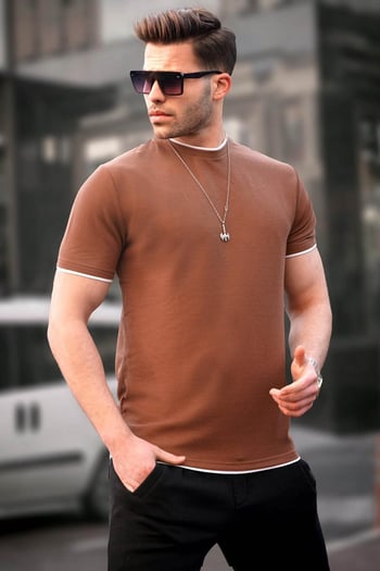 Madmext Erkek Kahverengi Tişört 5815