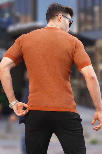 Madmext Men Knitted Tile Brown T-shirt 5076
