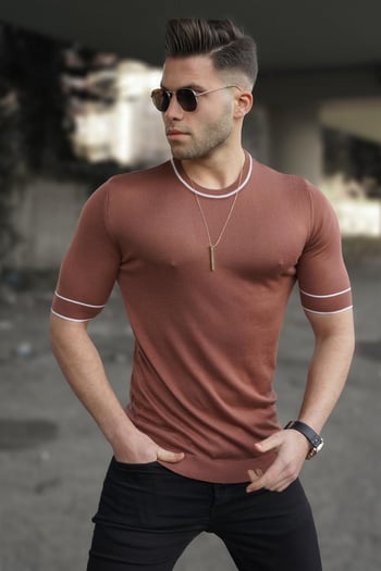 Madmext Men Knitwear Tile Brown T-shirt 5080