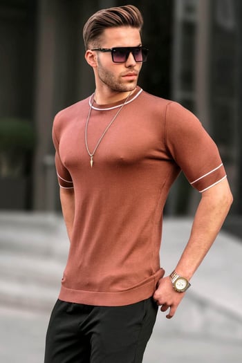 Madmext Men Knitwear Tile Brown T-shirt 5080