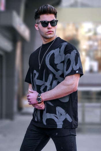 Madmext Men Designed Black T-shirt 5811