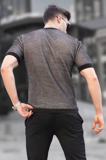 Madmext Men Knitted Black T-shirt 5076