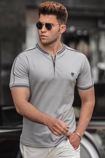 Madmext Men Gray Polo T-shirt 9281