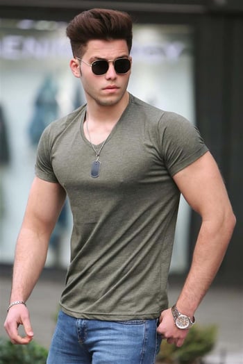 Madmext Khaki T-shirt for Men 4054
