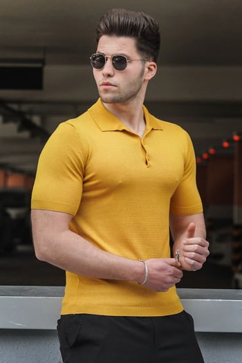Madmext Hardal Polo Yaka Erkek Triko Tişört 5078 