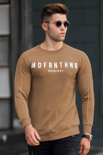 Madmext Kahverengi Bisiklet Yaka Sweatshirt 5319