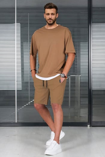 Madmext Men Brown T-shirt Shorts Set 5668