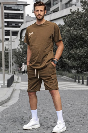 Madmext Men Oversize Brown Shorts Set 5391