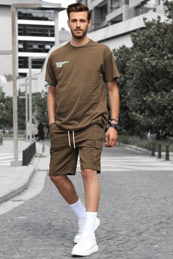 Madmext Men Oversize Brown Shorts Set 5391