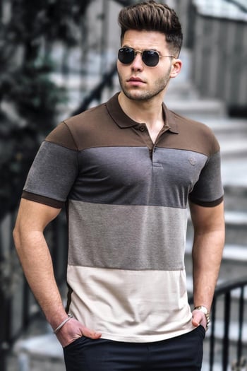 Madmext Kahverengi Polo Yaka Erkek Tişört 5103