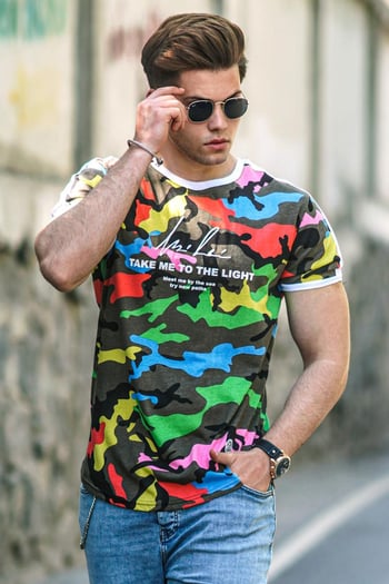 Madmext Mixed Colours Shoulder Striped T-shirt for Men 4618