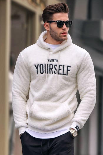 Madmext Kapşonlu Peluş Sweatshirt Beyaz 4390