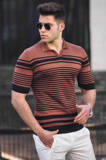 Madmext Kiremit Polo Yaka Erkek Tişört 5083