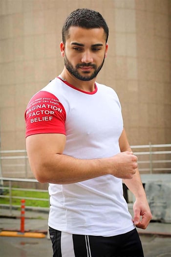 Madmext Kol Baskılı Beyaz Tişört 4021
