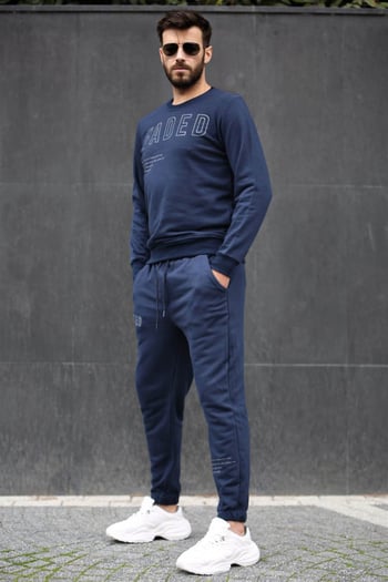 Madmext Navy Blue Printed Tracksuit 4679