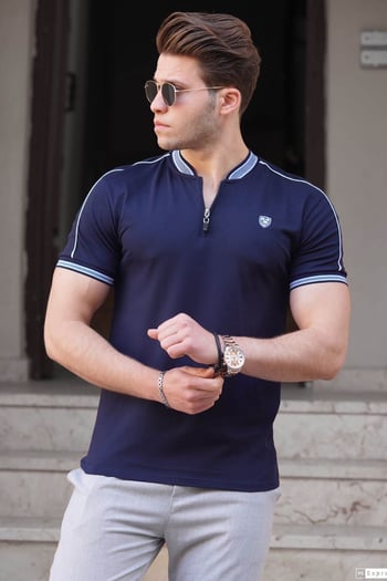 Madmext Men Navy Blue Polo T-Shirt 9281