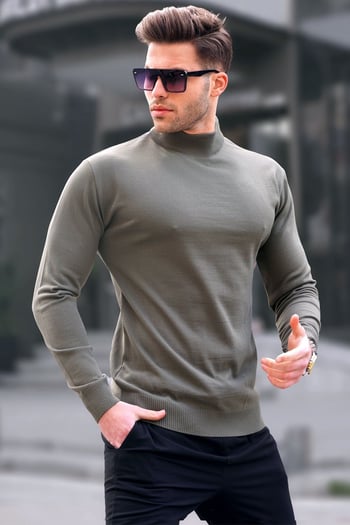 Madmext Mint Yeşili Slim Fit Yarım Balıkçı Yaka Erkek Triko Kazak 6343