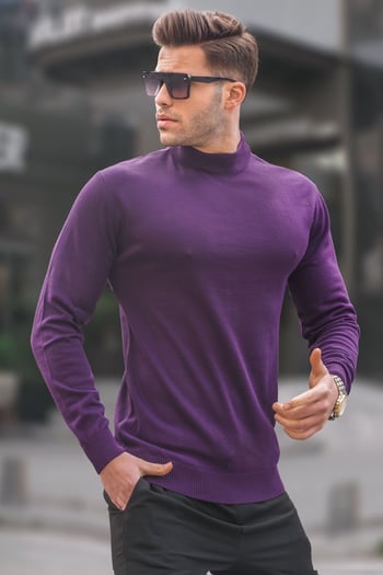 Madmext Mor Slim Fit Yarım Balıkçı Yaka Erkek Triko Kazak 6343