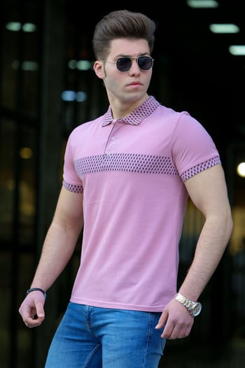 Madmext Soft Pink Patterned Polo Shirt 3058-2