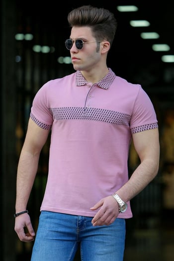 Madmext Soft Pink Patterned Polo Shirt 3058-2